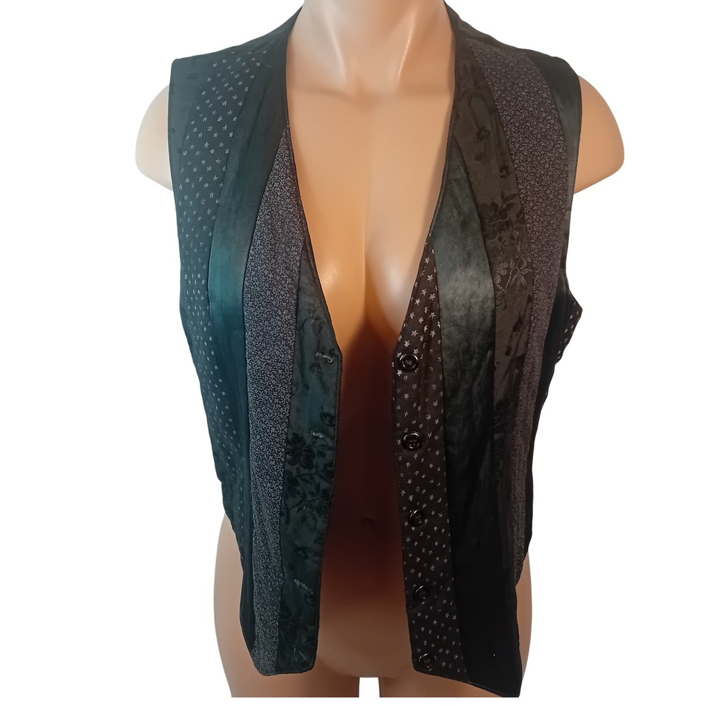 Women Vintage Kuchi Designs Montreal Patchwork Tie Vest Mixed Fabric Lace Goth M